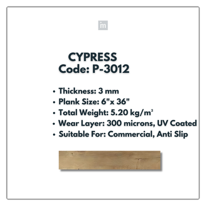 P - 3012 - CYPRESS - 6" X 36" X 3MM - PVC FLOORING - VINYL  PLANKS &  TILES -  SOLUTIA - FLOORING