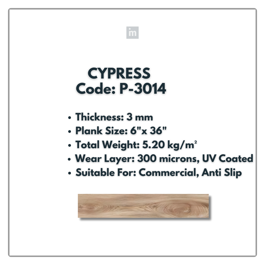 P - 3014 - CYPRESS - 6" X 36" X 3MM - PVC FLOORING - VINYL  PLANKS &  TILES -  SOLUTIA - FLOORING