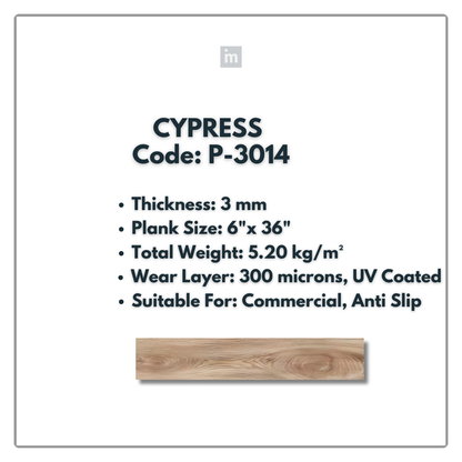 P - 3014 - CYPRESS - 6" X 36" X 3MM - PVC FLOORING - VINYL  PLANKS &  TILES -  SOLUTIA - FLOORING