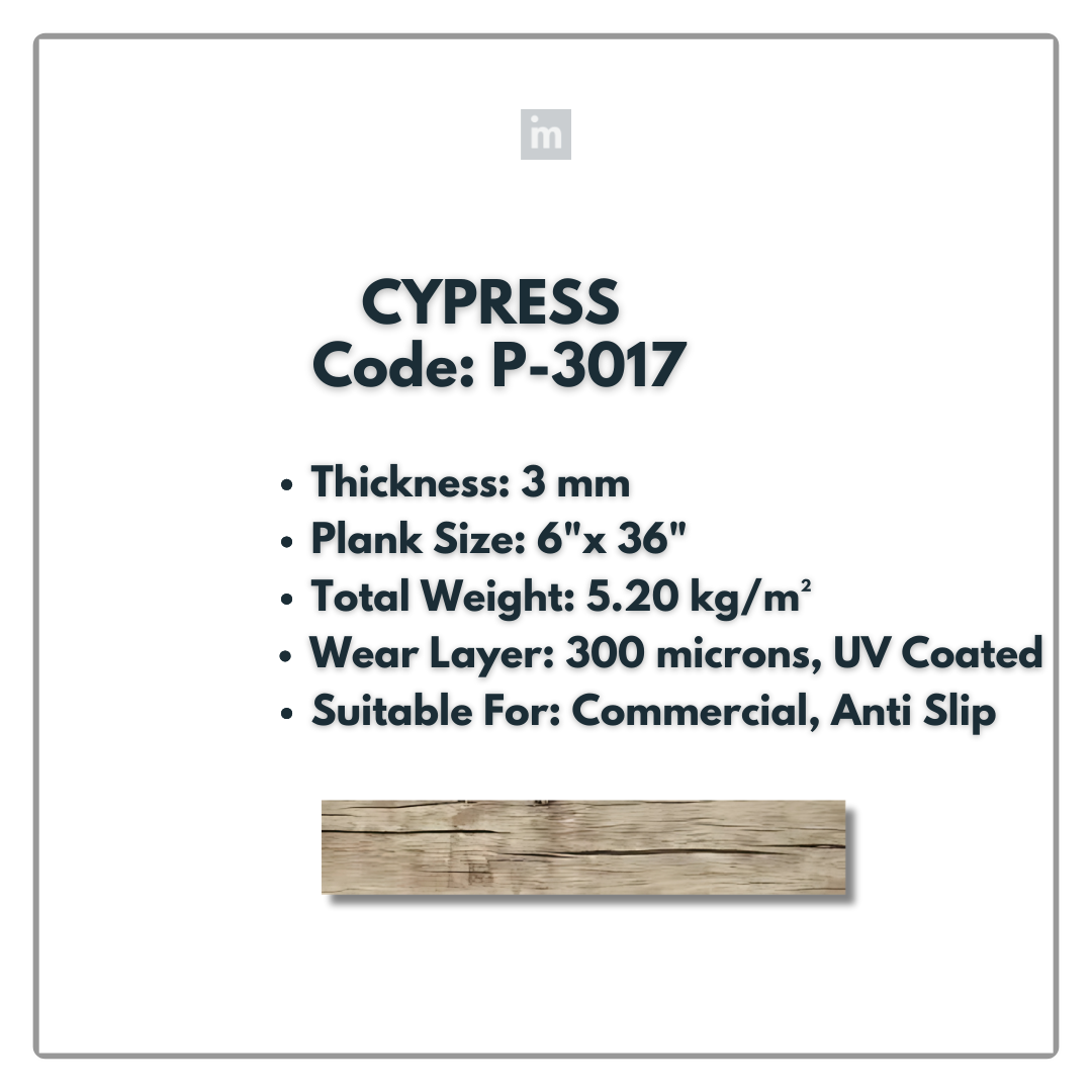 P - 3017 - CYPRESS - 6" X 36" X 3MM - PVC FLOORING - VINYL  PLANKS &  TILES -  SOLUTIA - FLOORING