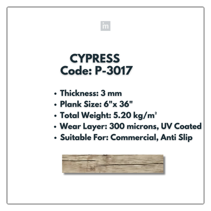 P - 3017 - CYPRESS - 6" X 36" X 3MM - PVC FLOORING - VINYL  PLANKS &  TILES -  SOLUTIA - FLOORING