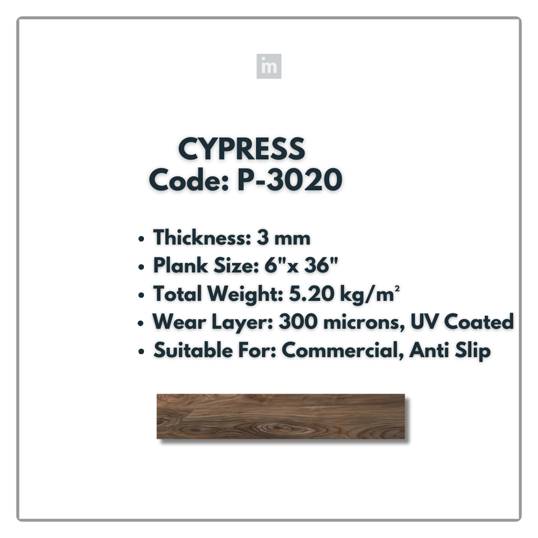 P - 3020 - CYPRESS - 6" X 36" X 3MM - PVC FLOORING - VINYL  PLANKS &  TILES -  SOLUTIA - FLOORING