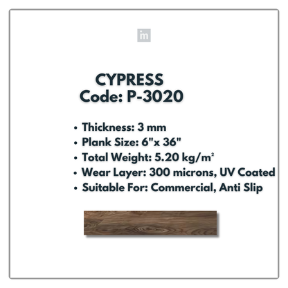 P - 3020 - CYPRESS - 6" X 36" X 3MM - PVC FLOORING - VINYL  PLANKS &  TILES -  SOLUTIA - FLOORING
