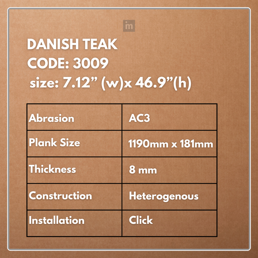 LM 3009 - DANISH TEAK - AC3 08MM X 1190MM X 181MM - EXCELAM - PRIME FLOORS  - HDF LAMINATE FLOORING