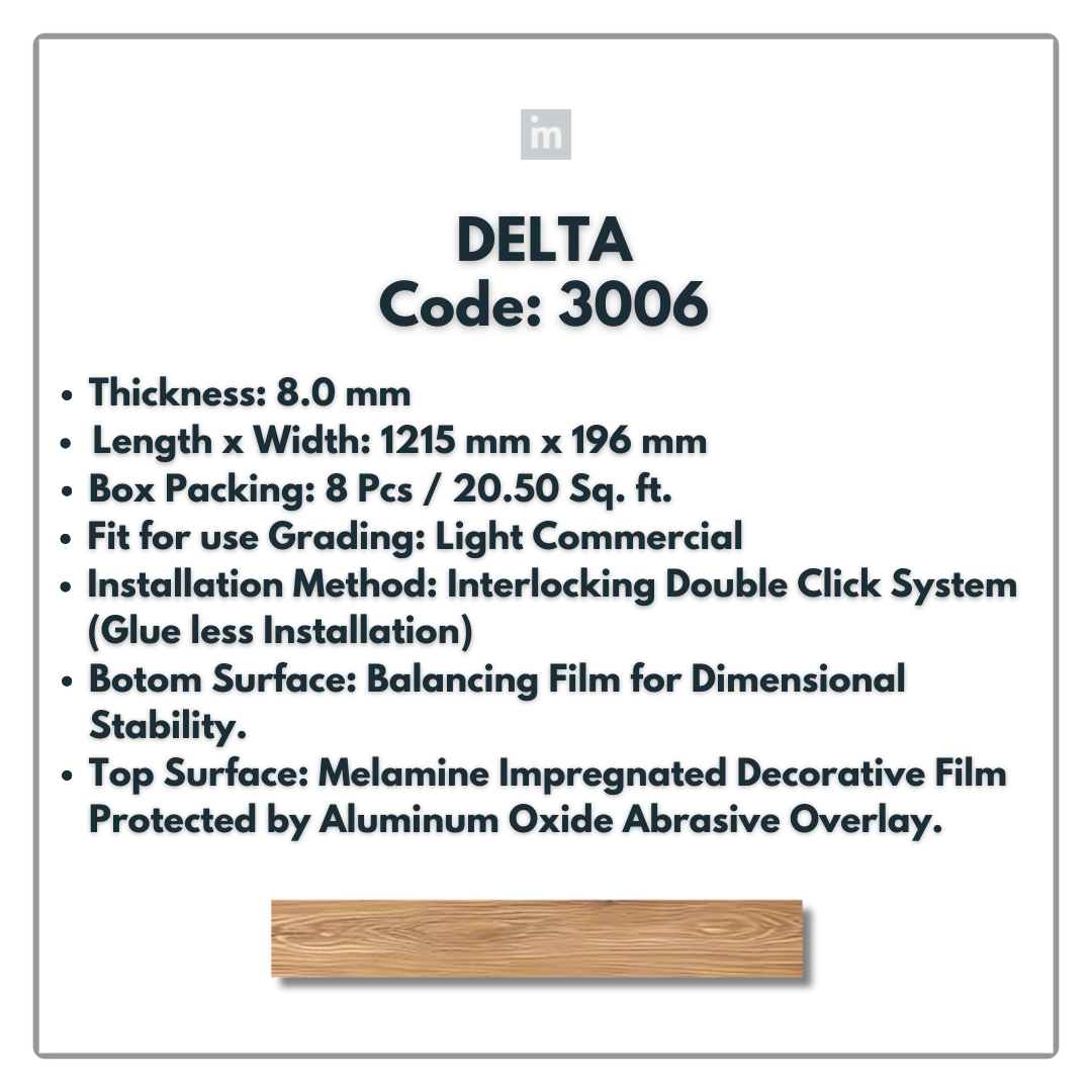 3006 - DELTA - 1215MM X 196MM X 8.0MM  - WOODEN FLOORING -  SOLUTIA - FLOORING