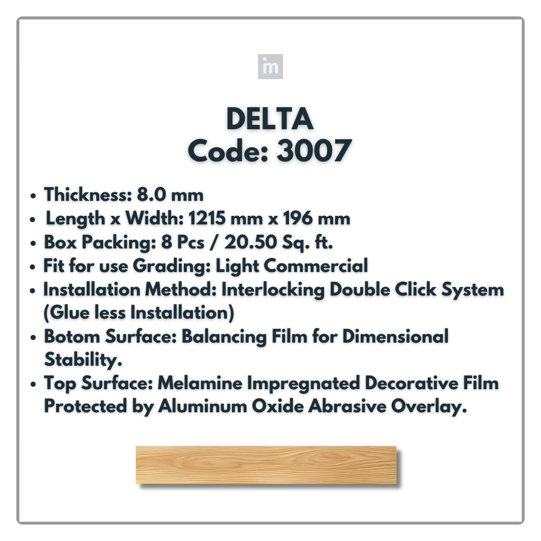 3007 - DELTA - 1215MM X 196MM X 8.0MM  - WOODEN FLOORING -  SOLUTIA - FLOORING