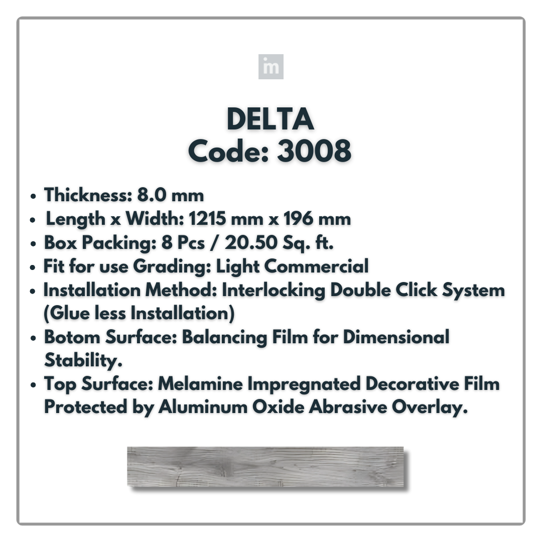 3008 - DELTA - 1215MM X 196MM X 8.0MM  - WOODEN FLOORING -  SOLUTIA - FLOORING
