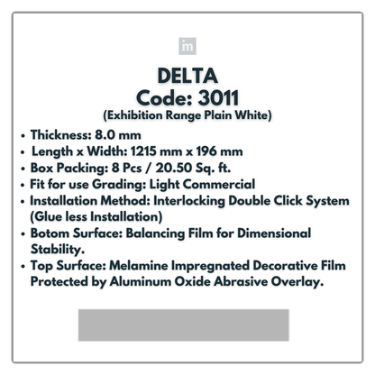 3011 - EXHIBITION RANGE PLAIN WHITE - DELTA - 1215MM X 196MM X 8.0MM  - WOODEN FLOORING -  SOLUTIA - FLOORING