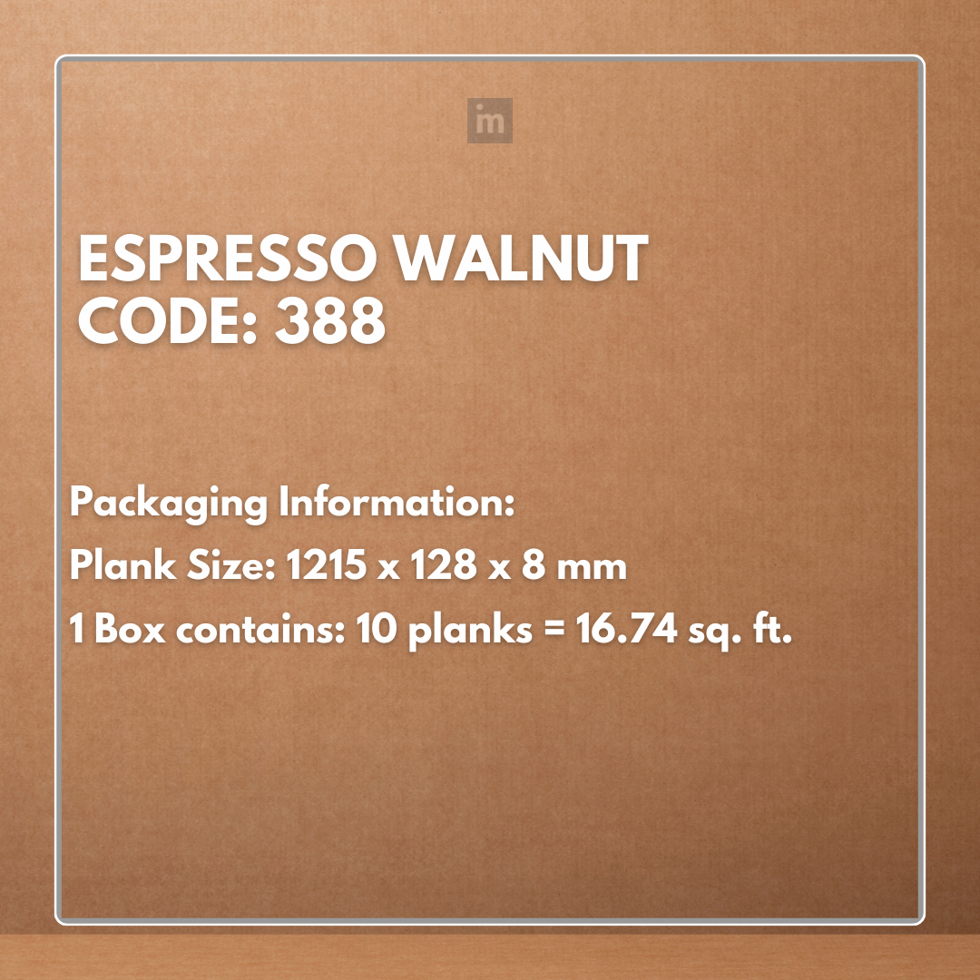 388 - ESPRESSO WALNUT - AC5 1215MM X 128MM X 8MM - ELEVATE LUXURIOUS WALNUT SHADES  - LAMINATE WOODEN  FLOORING
