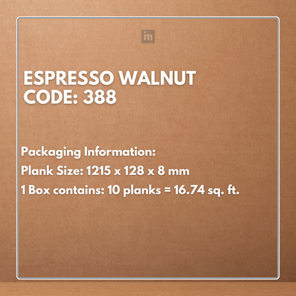 388 - ESPRESSO WALNUT - AC5 1215MM X 128MM X 8MM - ELEVATE LUXURIOUS WALNUT SHADES  - LAMINATE WOODEN  FLOORING