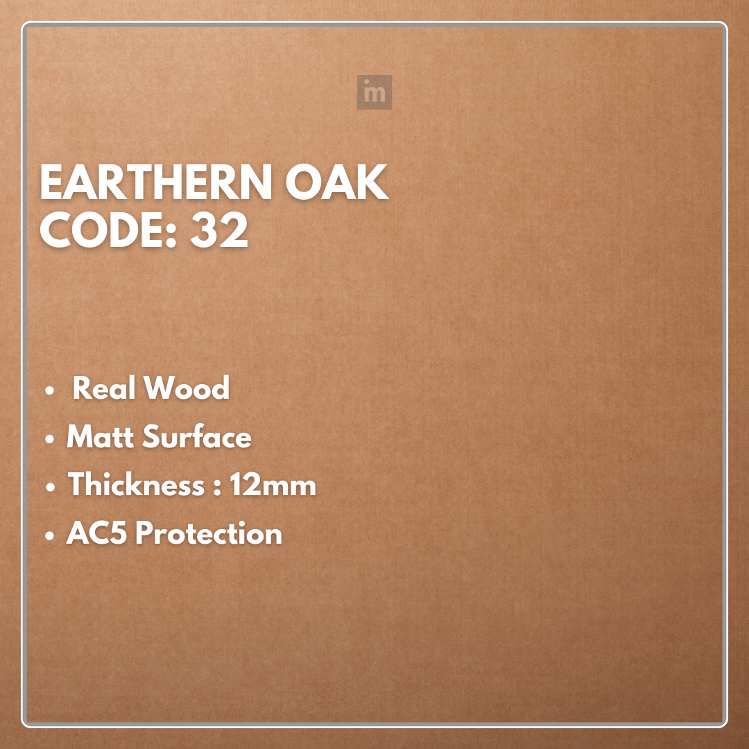 32 - EARTHERN OAK - AC5  12MM - HERRINGBONE COLLECTION - REAL WOOD - MATT SURFACE - LAMINATE FLOORING