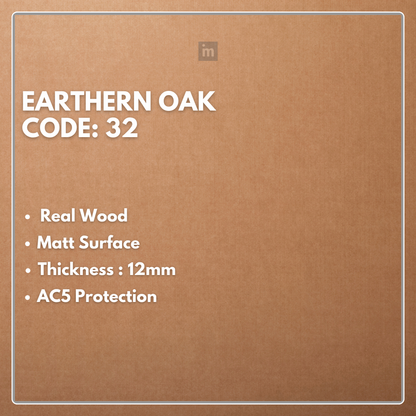 32 - EARTHERN OAK - AC5  12MM - HERRINGBONE COLLECTION - REAL WOOD - MATT SURFACE - LAMINATE FLOORING