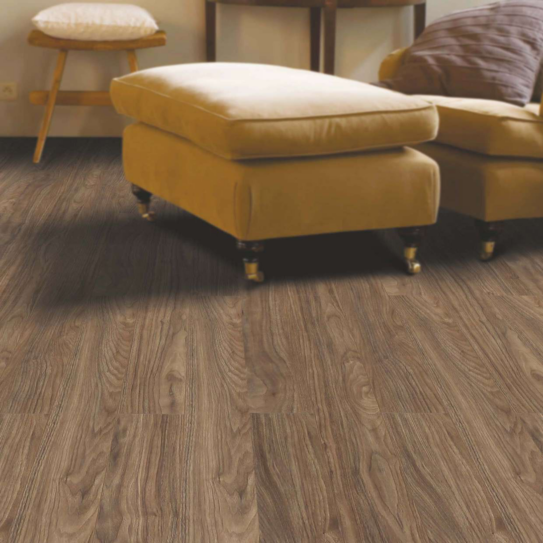 388 - ESPRESSO WALNUT - AC5 1215MM X 128MM X 8MM - ELEVATE LUXURIOUS WALNUT SHADES  - LAMINATE WOODEN  FLOORING