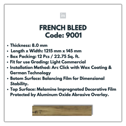 9001 - FRENCH BLEED - 1215MM X 196MM X 8.0MM  - WOODEN FLOORING -  SOLUTIA - FLOORING