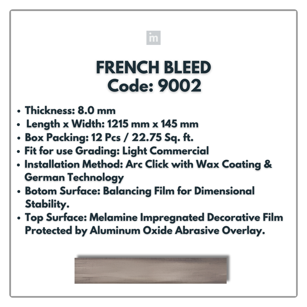 9002 - FRENCH BLEED - 1215MM X 196MM X 8.0MM  - WOODEN FLOORING -  SOLUTIA - FLOORING