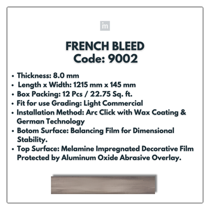 9002 - FRENCH BLEED - 1215MM X 196MM X 8.0MM  - WOODEN FLOORING -  SOLUTIA - FLOORING