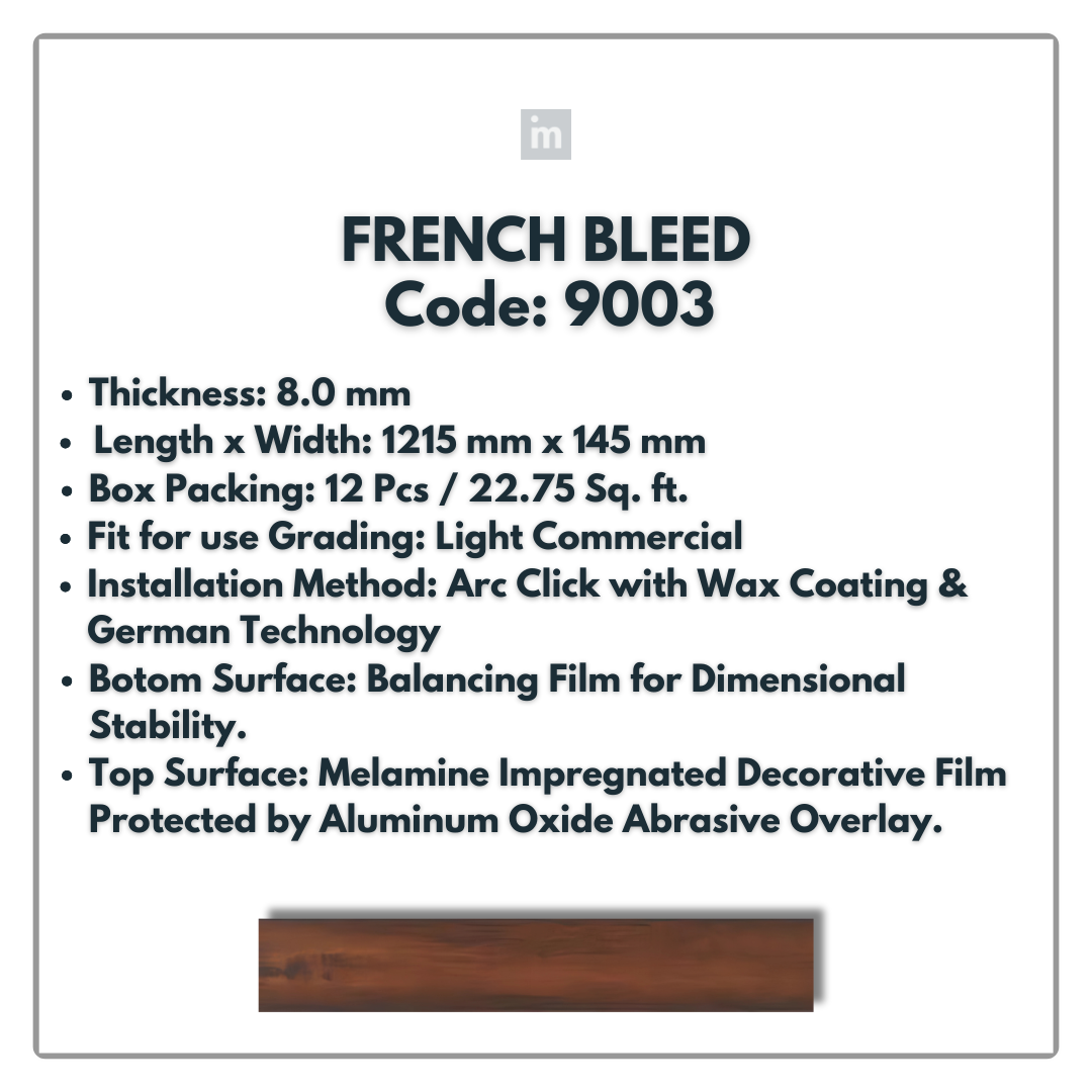 9003 - FRENCH BLEED - 1215MM X 196MM X 8.0MM  - WOODEN FLOORING -  SOLUTIA - FLOORING