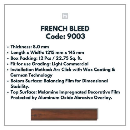 9003 - FRENCH BLEED - 1215MM X 196MM X 8.0MM  - WOODEN FLOORING -  SOLUTIA - FLOORING