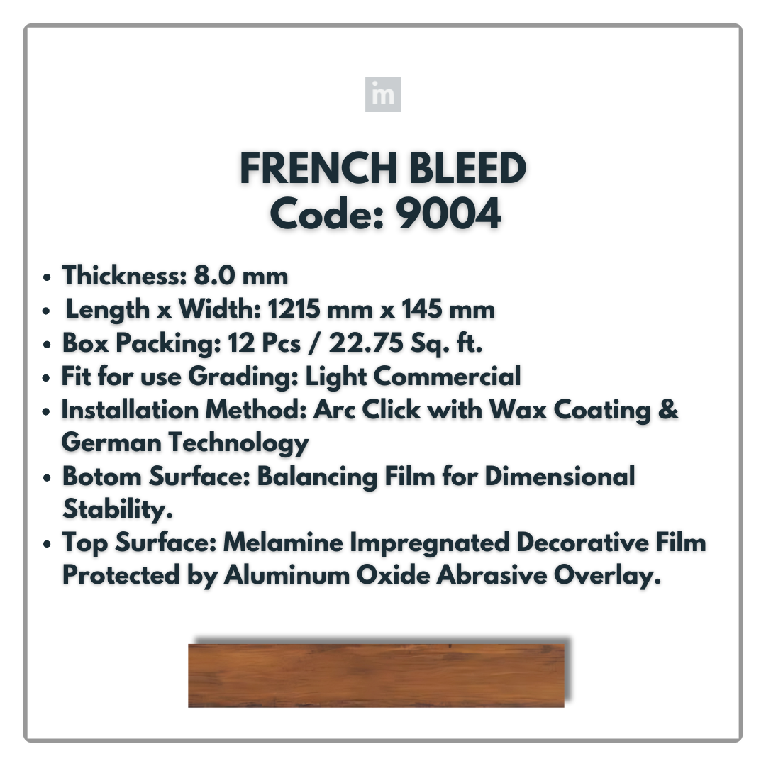 9004 - FRENCH BLEED - 1215MM X 196MM X 8.0MM  - WOODEN FLOORING -  SOLUTIA - FLOORING