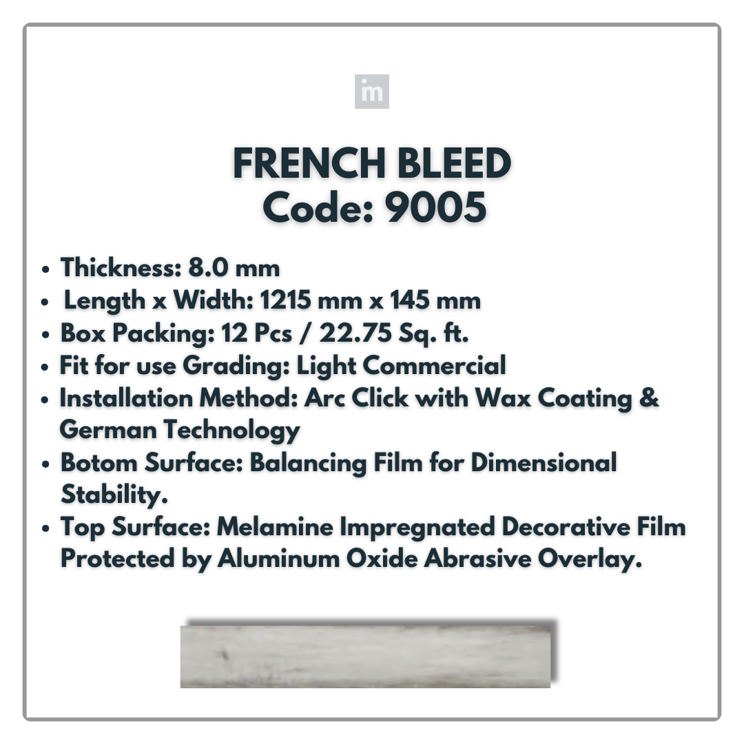 9005 - FRENCH BLEED - 1215MM X 196MM X 8.0MM  - WOODEN FLOORING -  SOLUTIA - FLOORING