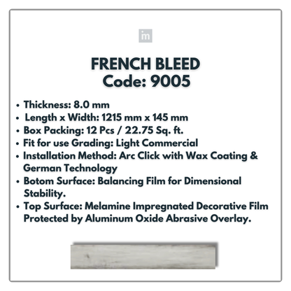9005 - FRENCH BLEED - 1215MM X 196MM X 8.0MM  - WOODEN FLOORING -  SOLUTIA - FLOORING
