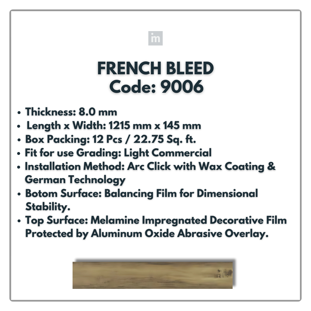 9006 - FRENCH BLEED - 1215MM X 196MM X 8.0MM  - WOODEN FLOORING -  SOLUTIA - FLOORING