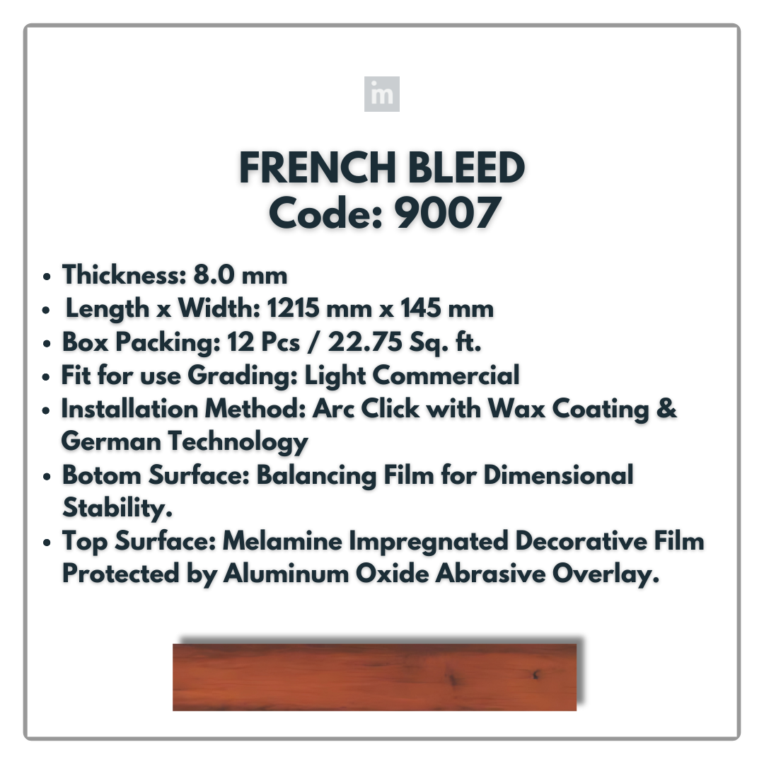 9007 - FRENCH BLEED - 1215MM X 196MM X 8.0MM  - WOODEN FLOORING -  SOLUTIA - FLOORING