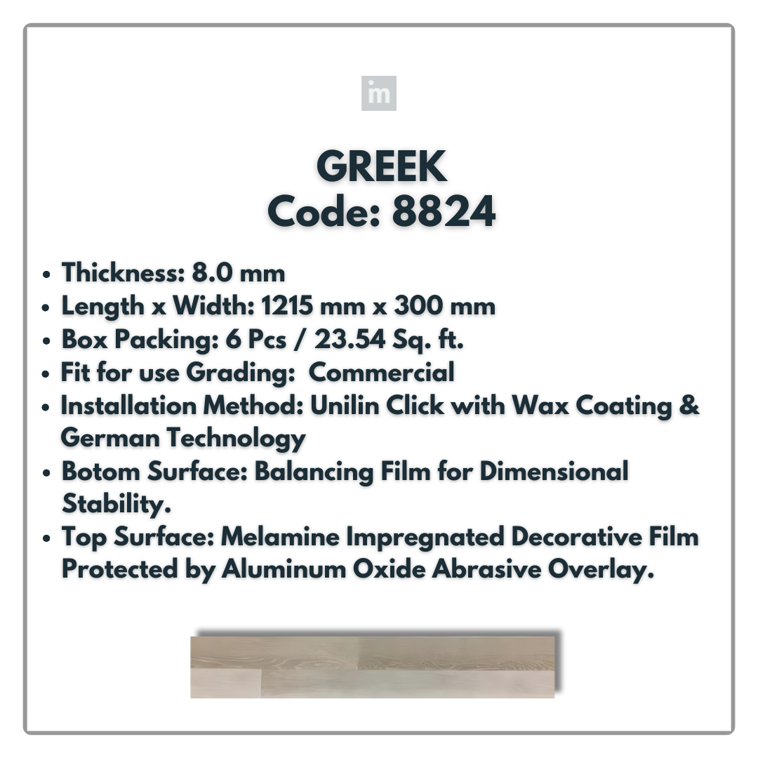 8824 - GREEK - 1215MM X 196MM X 8.0MM  - WOODEN FLOORING -  SOLUTIA - FLOORING