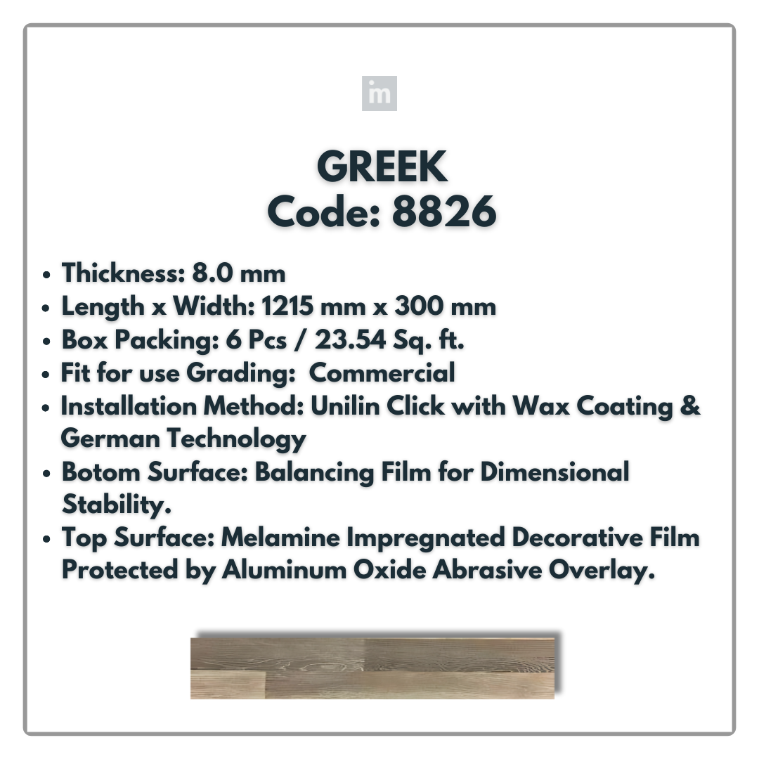 8826 - GREEK - 1215MM X 196MM X 8.0MM  - WOODEN FLOORING -  SOLUTIA - FLOORING