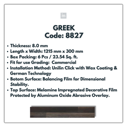 8827 - GREEK - 1215MM X 196MM X 8.0MM  - WOODEN FLOORING -  SOLUTIA - FLOORING