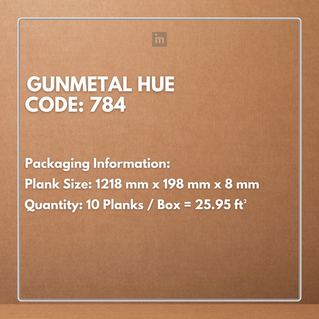 784 - GUNMETAL HUE - AC4 1218MM X 198MM X 8MM - MAJESTIC - LAMINATE WOODEN  FLOORING