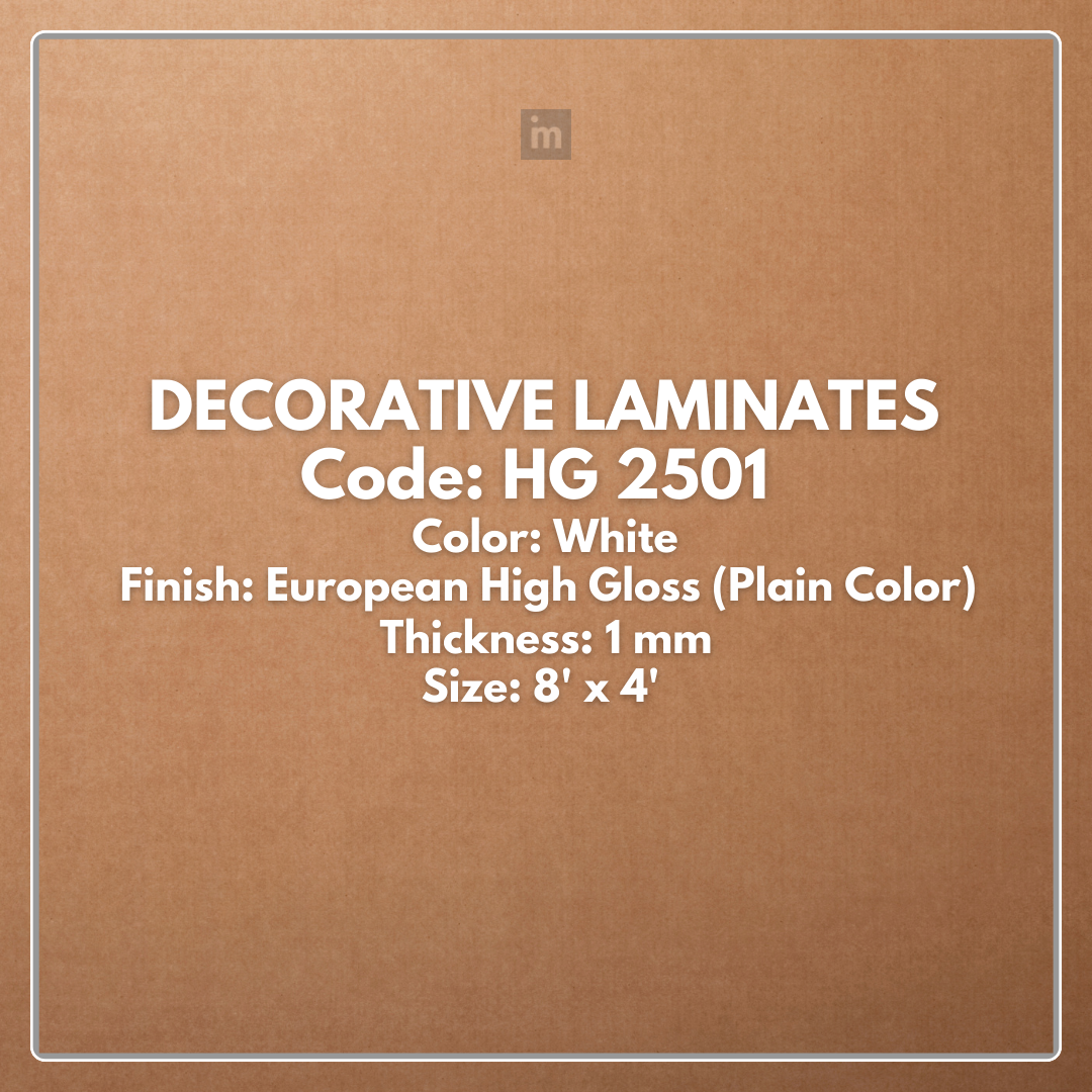 HG 2501 WHITE / EUROPEAN HIGH GLOSS / PLAIN COLOR / DECORATIVE LAMINATE / THINK LUXURY  - 1MM - 8FT x 4FT