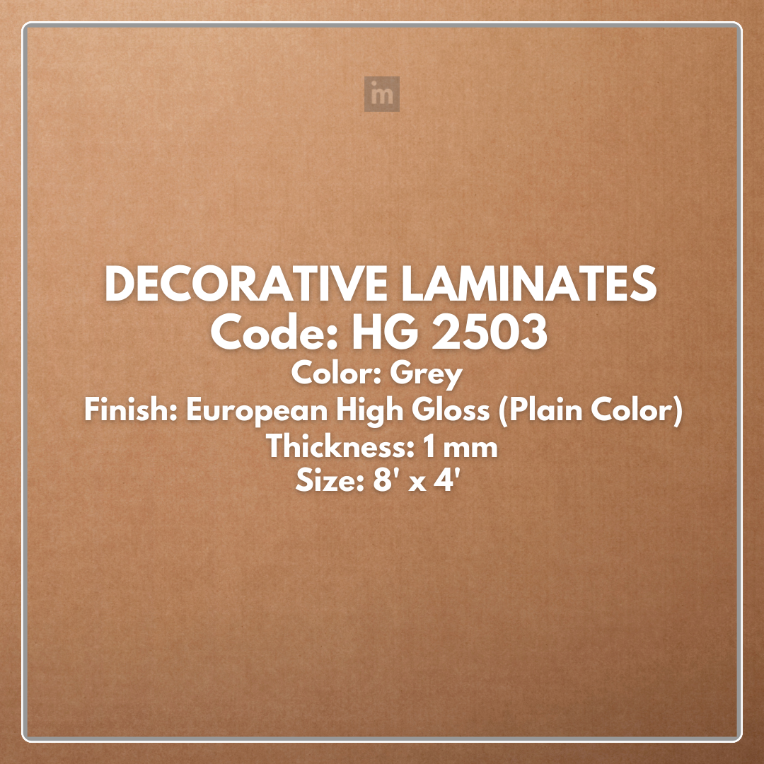 HG 2503 GREY / EUROPEAN HIGH GLOSS / PLAIN COLOR / DECORATIVE LAMINATE / THINK LUXURY  - 1MM - 8FT x 4FT
