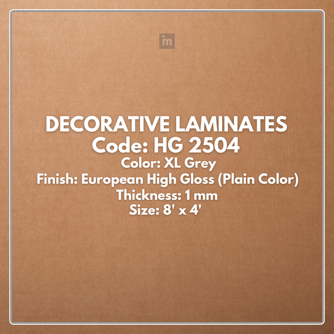 HG 2504 XL GREY / EUROPEAN HIGH GLOSS / PLAIN COLOR / DECORATIVE LAMINATE / THINK LUXURY  - 1MM - 8FT x 4FT