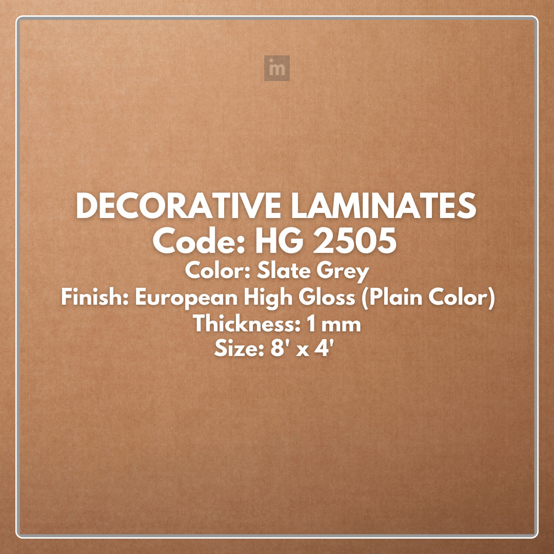 HG 2505 SLATE GREY / EUROPEAN HIGH GLOSS / PLAIN COLOR / DECORATIVE LAMINATE / THINK LUXURY  - 1MM - 8FT x 4FT
