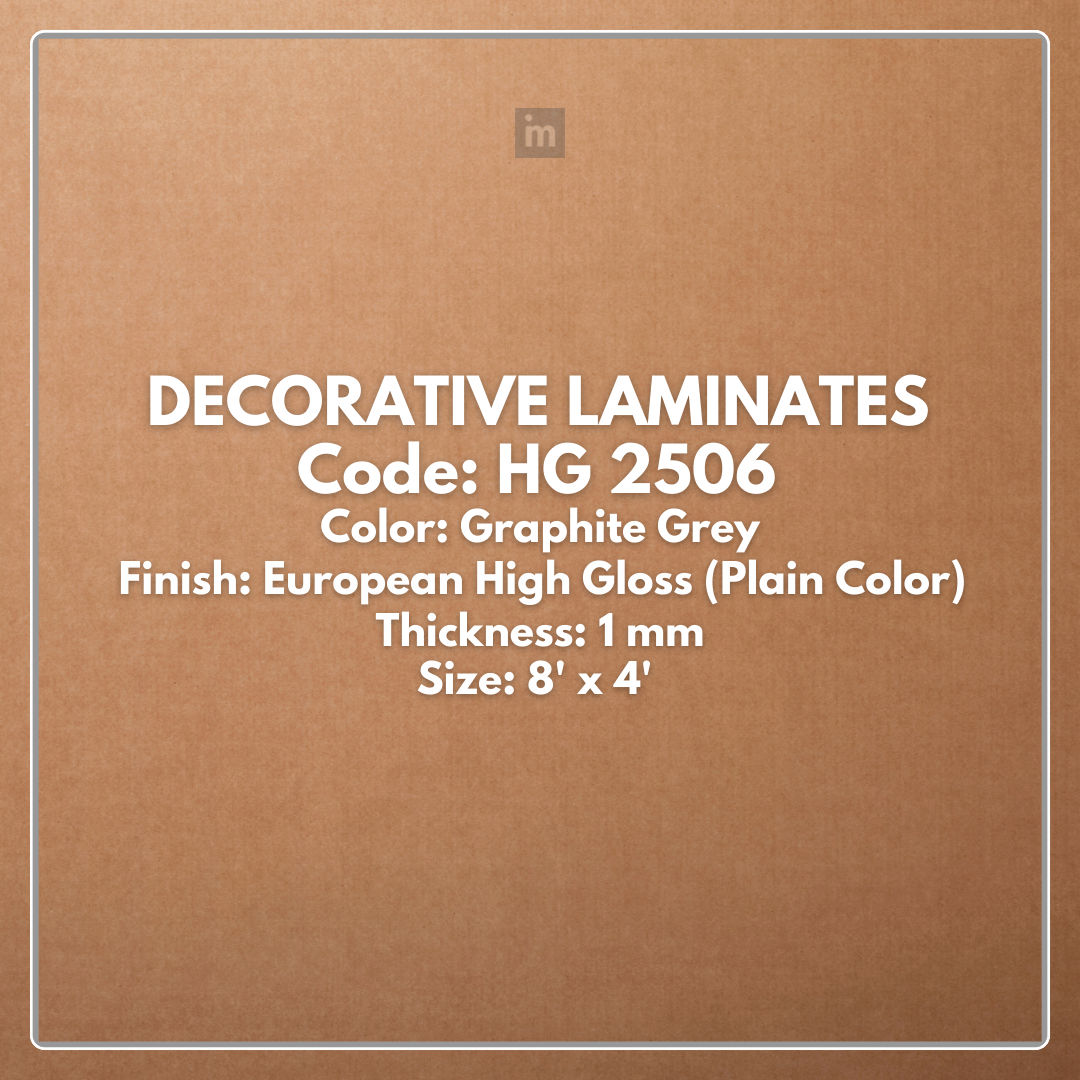 HG 2506 GRAPHITE GREY / EUROPEAN HIGH GLOSS / PLAIN COLOR / DECORATIVE LAMINATE / THINK LUXURY  - 1MM - 8FT x 4FT