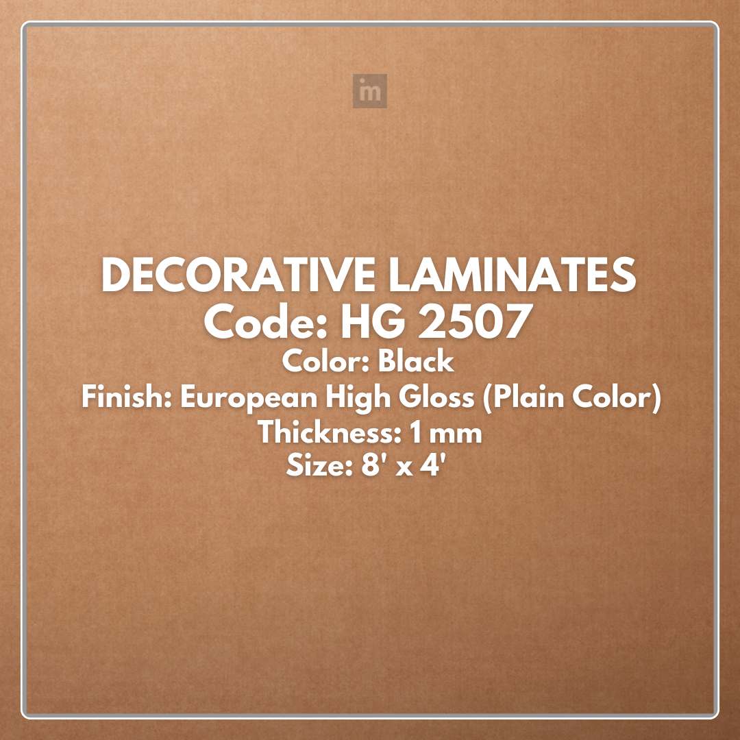 HG 2507 BLACK / EUROPEAN HIGH GLOSS / PLAIN COLOR / DECORATIVE LAMINATE / THINK LUXURY  - 1MM - 8FT x 4FT