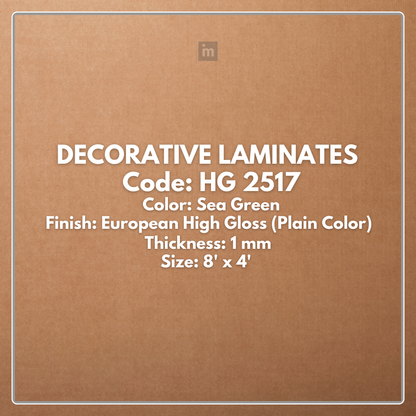 HG 2517 SEA GREEN / EUROPEAN HIGH GLOSS / PLAIN COLOR / DECORATIVE LAMINATE / THINK LUXURY  - 1MM - 8FT x 4FT