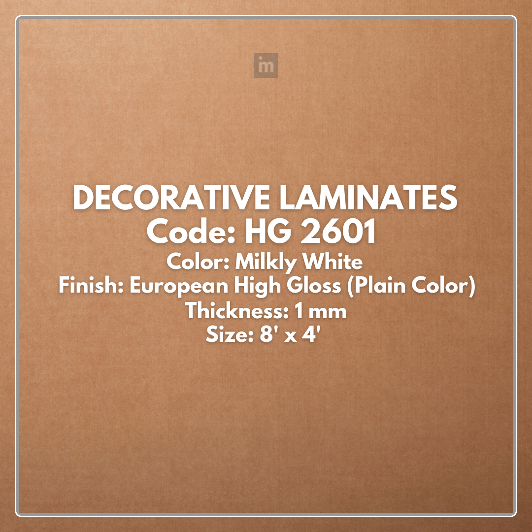 HG 2601 MILKY WHITE / EUROPEAN HIGH GLOSS / PLAIN COLOR / DECORATIVE LAMINATE / THINK LUXURY  - 1MM - 8FT x 4FT