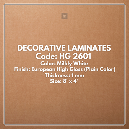 HG 2601 MILKY WHITE / EUROPEAN HIGH GLOSS / PLAIN COLOR / DECORATIVE LAMINATE / THINK LUXURY  - 1MM - 8FT x 4FT