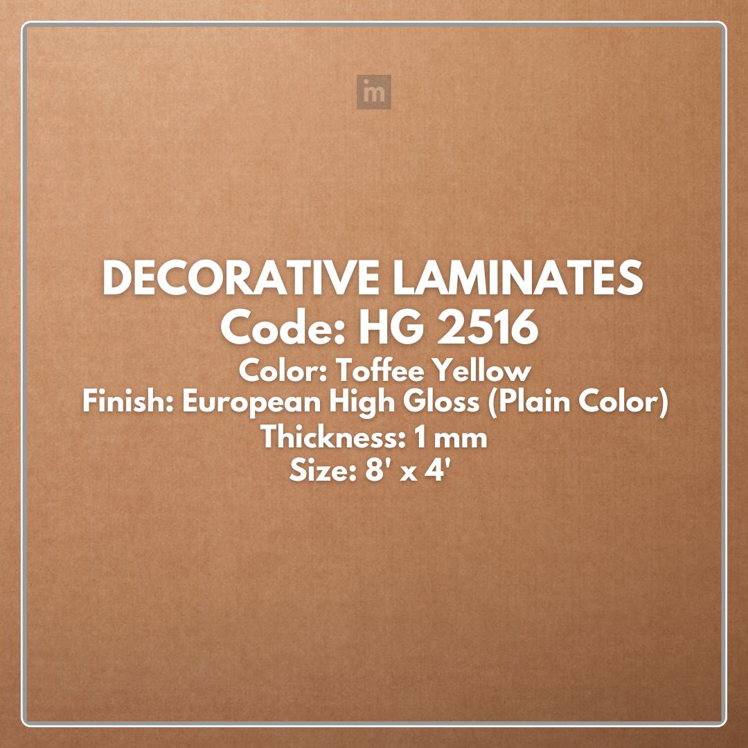 HG 2516 TOFFEE YELLOW / EUROPEAN HIGH GLOSS / PLAIN COLOR / DECORATIVE LAMINATE / THINK LUXURY  - 1MM - 8FT x 4FT