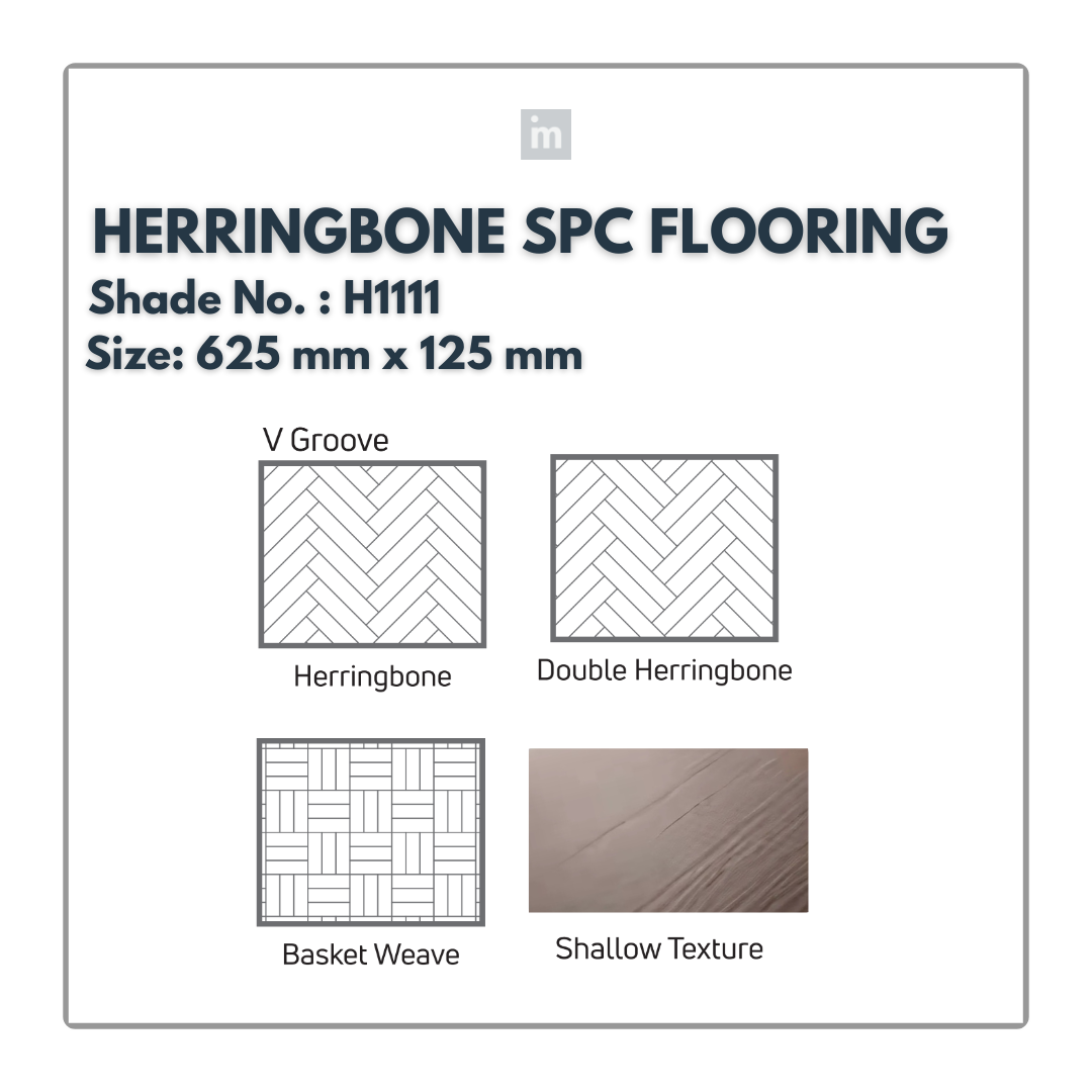 H 1111 - HERRINGBONE / DOUBLE HERRINGBONE / BASKET WEAVE / SHALLOW TEXTURE - SPC HERRINGBONE FLOORING - 625MM X 125MM X 0.3/5 + 1MM  - STUPA - SPC COLLECTION - FLOORING
