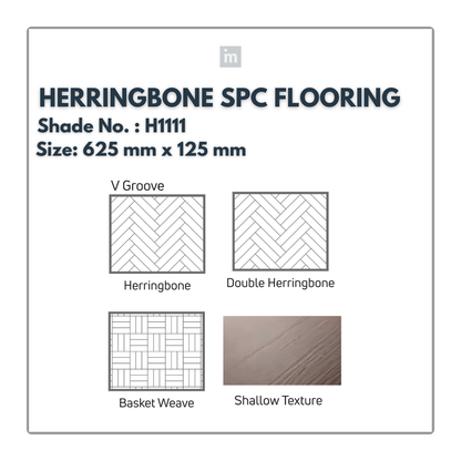 H 1111 - HERRINGBONE / DOUBLE HERRINGBONE / BASKET WEAVE / SHALLOW TEXTURE - SPC HERRINGBONE FLOORING - 625MM X 125MM X 0.3/5 + 1MM  - STUPA - SPC COLLECTION - FLOORING