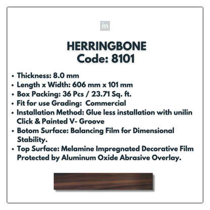 8101 - HERRINGBONE - 1215MM X 196MM X 8.0MM  - WOODEN FLOORING -  SOLUTIA - FLOORING