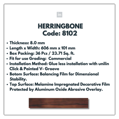 8102 - HERRINGBONE - 1215MM X 196MM X 8.0MM  - WOODEN FLOORING -  SOLUTIA - FLOORING