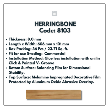 8103 - HERRINGBONE - 1215MM X 196MM X 8.0MM  - WOODEN FLOORING -  SOLUTIA - FLOORING