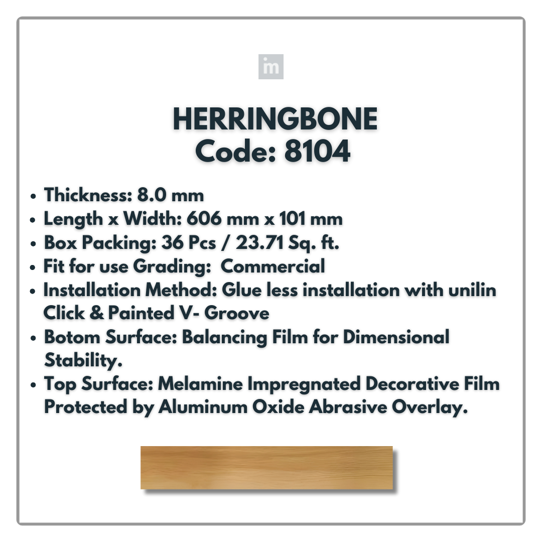 8104 - HERRINGBONE - 1215MM X 196MM X 8.0MM  - WOODEN FLOORING -  SOLUTIA - FLOORING
