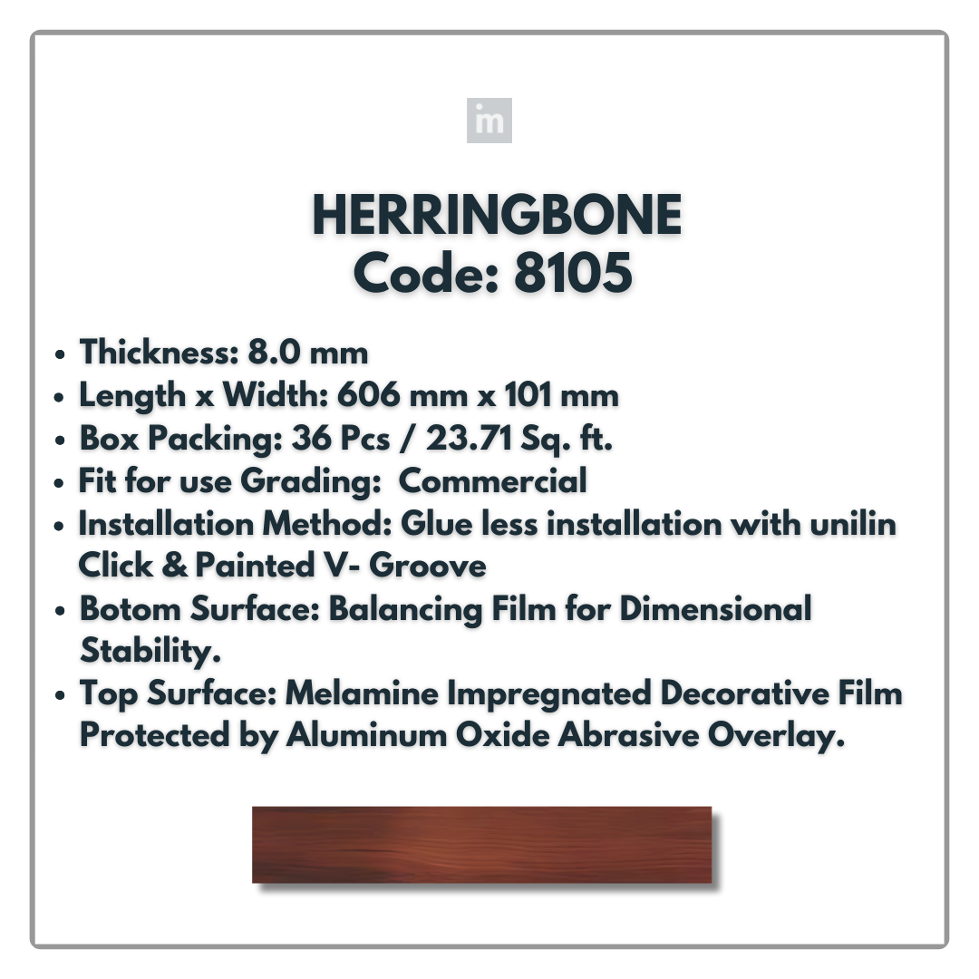 8105 - HERRINGBONE - 1215MM X 196MM X 8.0MM  - WOODEN FLOORING -  SOLUTIA - FLOORING