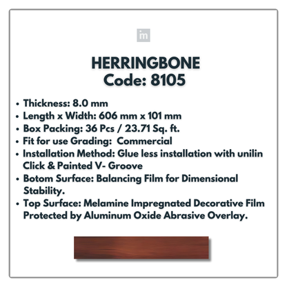 8105 - HERRINGBONE - 1215MM X 196MM X 8.0MM  - WOODEN FLOORING -  SOLUTIA - FLOORING