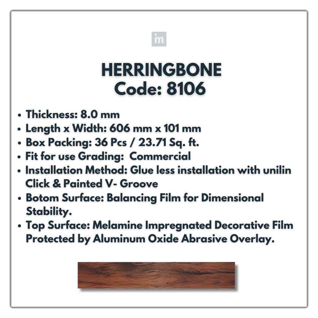 8106 - HERRINGBONE - 1215MM X 196MM X 8.0MM  - WOODEN FLOORING -  SOLUTIA - FLOORING
